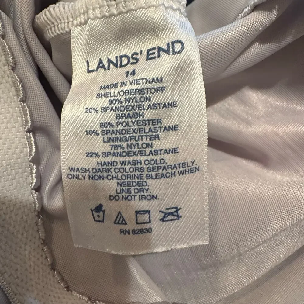 Lands End Blue White Tile Print Size 14 Adjustable Strap Tankini Top